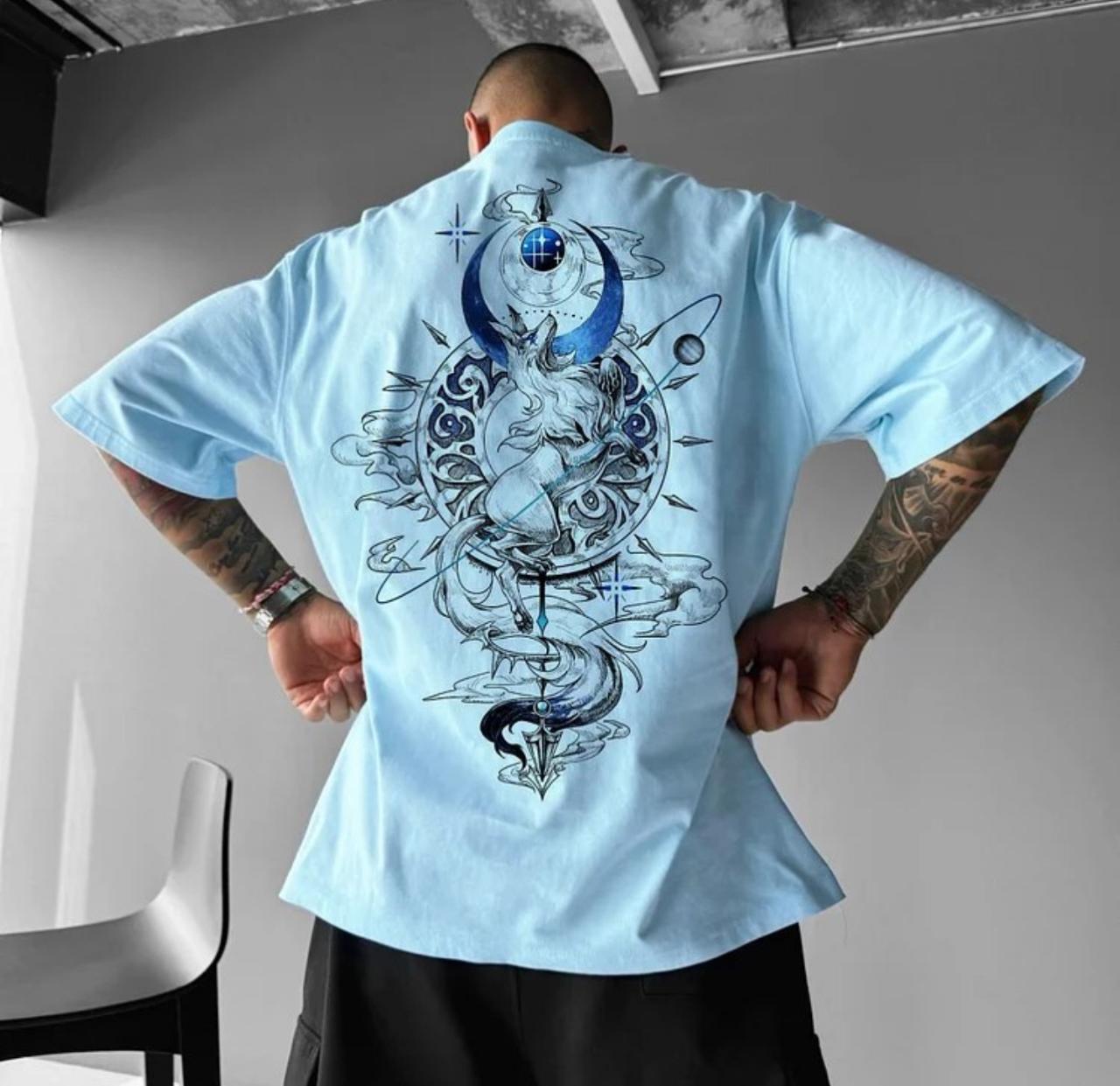 Camiseta Oversized Lobo Azul