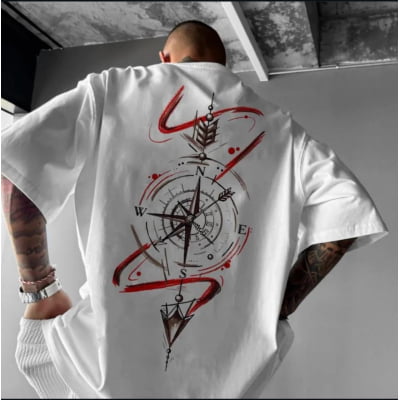 Camiseta Oversized Bússola Branca