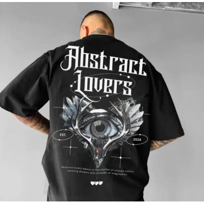 Camiseta Oversized Abstract Lovers Preta