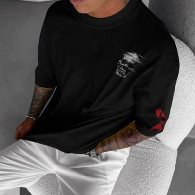 Camiseta Oversized Crânio Preta