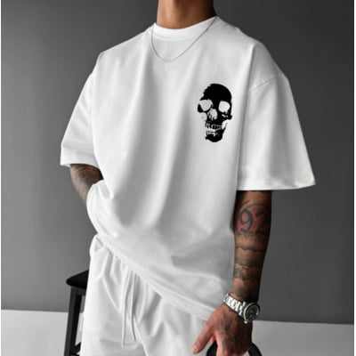 Camiseta Oversized Esqueleto Branca