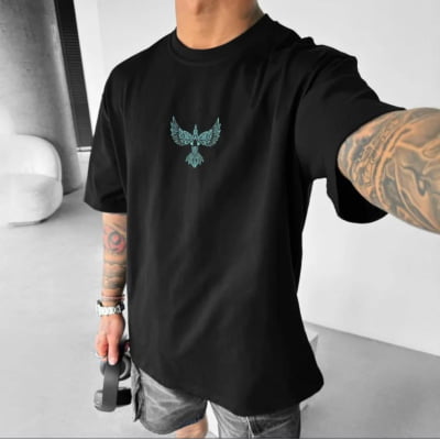 Camiseta Oversized Águia Preta