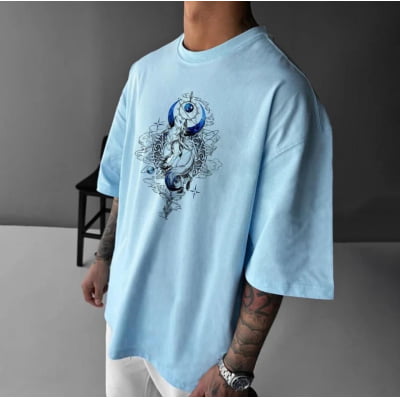 Camiseta Oversized Lobo Azul