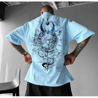 Camiseta Oversized Lobo Azul